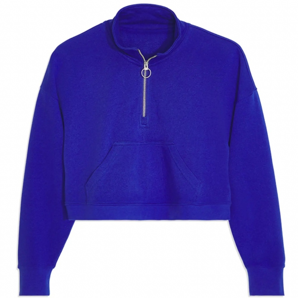 WeWoreWhat Cropped Half Zip Pullover - Small - Sapphire Blue